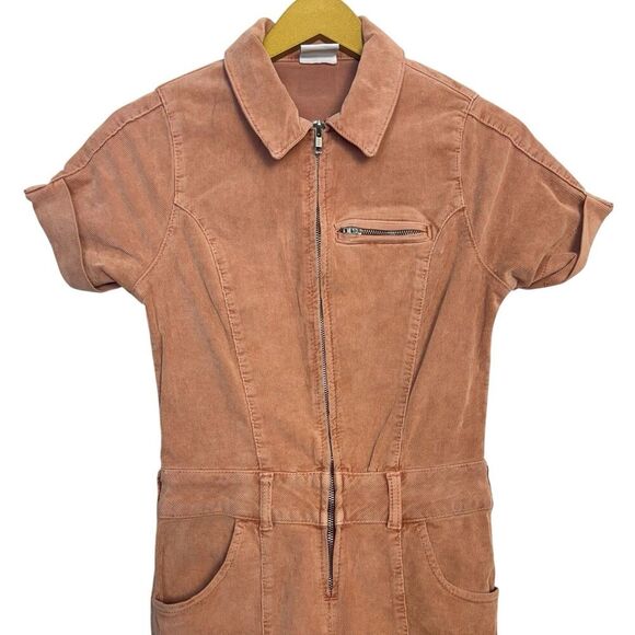 BDG Corduroy Zip Coverall Wide Leg Jumpsuit Size S Pink Utility Cargo 70s Retro - Picture 3 of 14